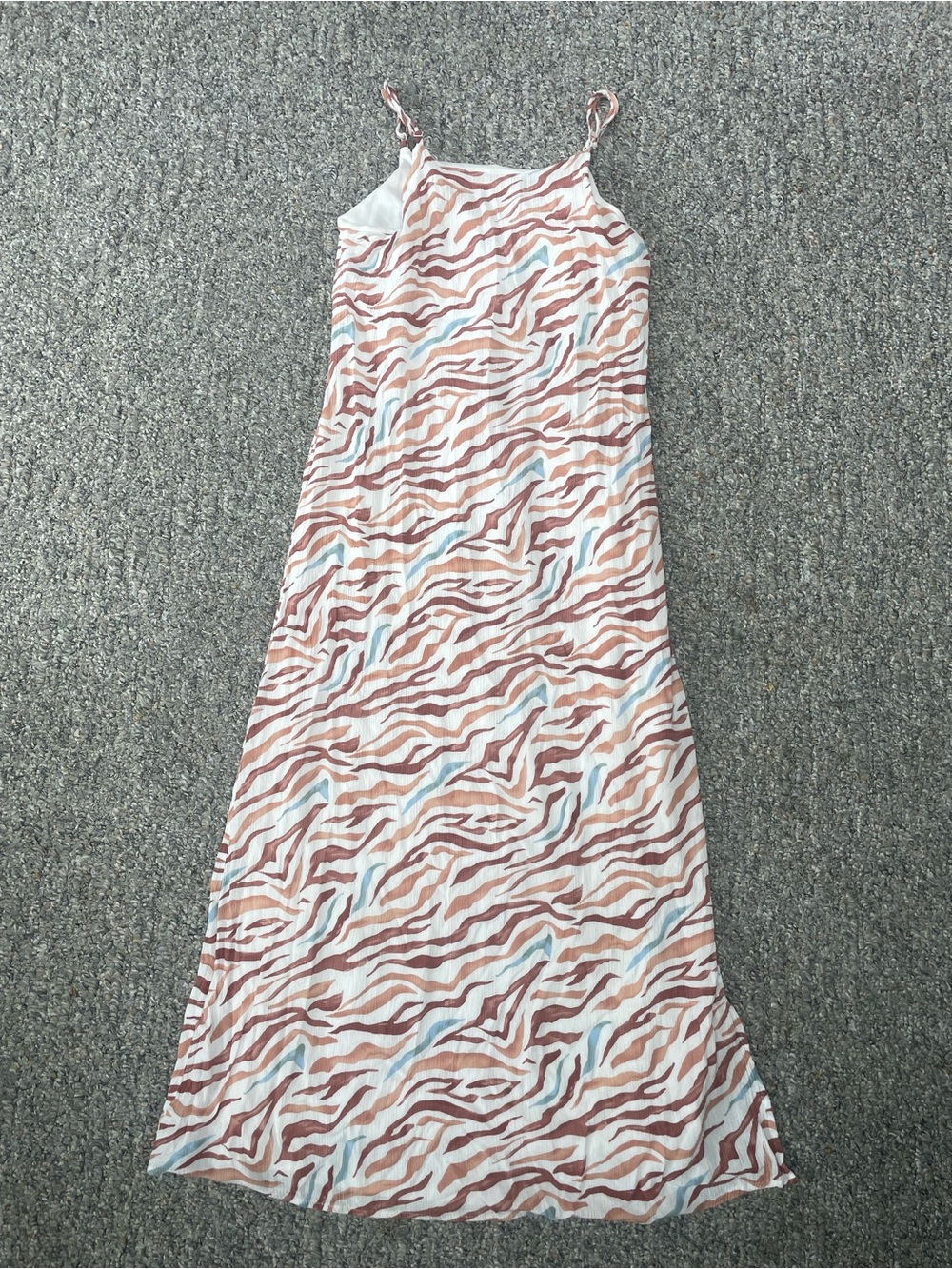 Blue and beige zebra print maxi dress